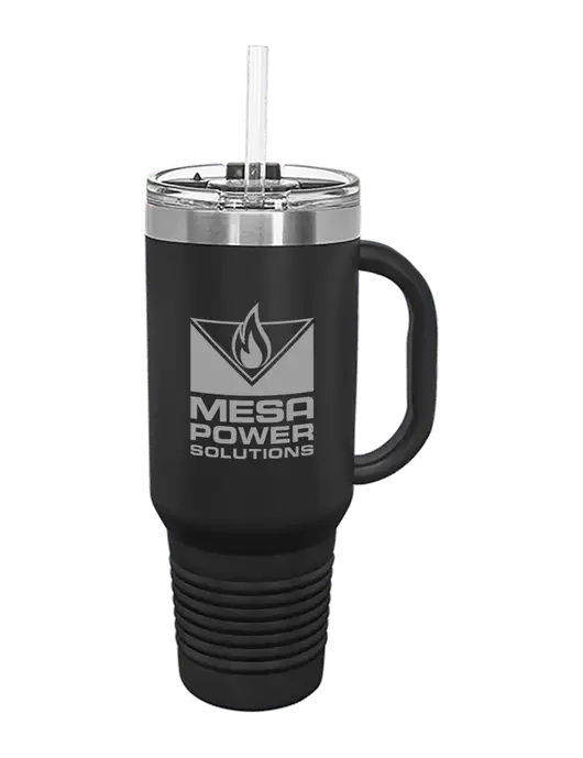 Polar Camel 40 oz. Powder Coated Vacuum Insulated Black Travel Mug with Straw w/Mesa Solutions Logo