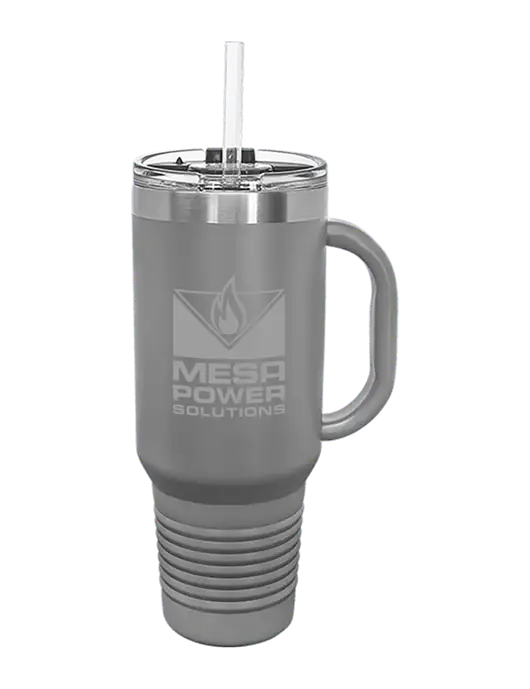 Polar Camel 40 oz. Powder Coated Vacuum Insulated Grey Travel Mug with Straw w/Mesa Solutions Logo