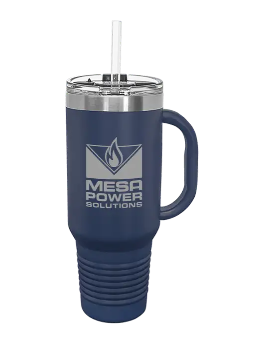 Polar Camel 40 oz. Powder Coated Vacuum Insulated Navy Travel Mug with Straw w/Mesa Solutions Logo