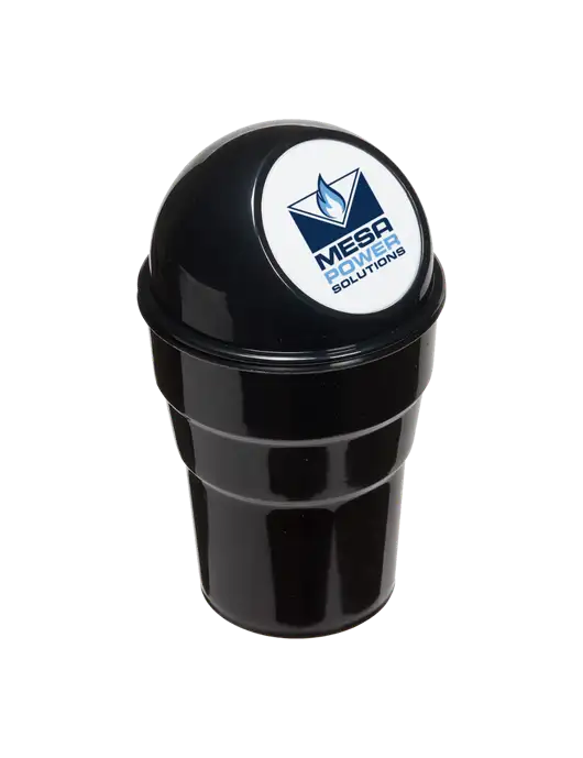 Black Car Cup Holder Trash Can w/Mesa Solutions Logo