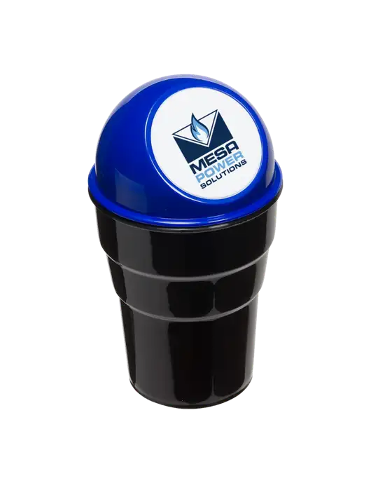 Blue Car Cup Holder Trash Can w/Mesa Solutions Logo