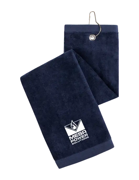 Navy Tri-Fold Golf Towel with Grommet w/Mesa Solutions Logo