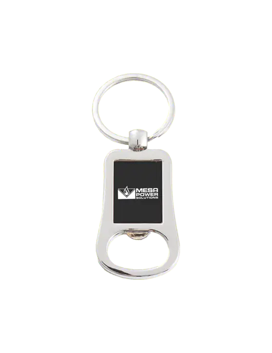 Silver & Black Bottle Opener Keychain w/Mesa Solutions Logo
