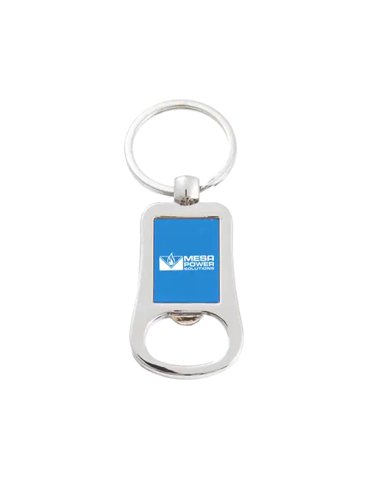 Silver & Blue Bottle Opener Keychain w/Mesa Solutions Logo