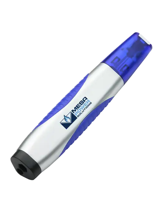 Silver/Blue Level Light Screwdriver Pen w/Mesa Solutions Logo
