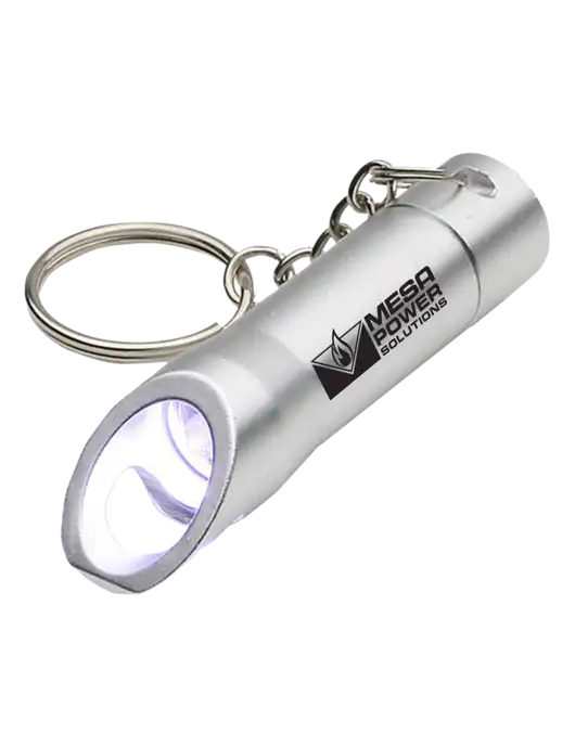 Silver Pocket LED Flashlight with Bottle Opener & Keychain w/Mesa Solutions Logo