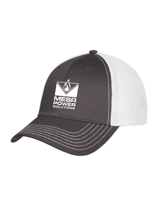 Dark Grey/White Mesh Trucker Cap Snap Back w/Mesa Solutions Logo