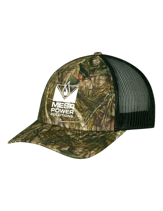 Mossy Oak Break Up Country/Black Mesh Trucker Cap w/Snap Back  w/Mesa Solutions Logo