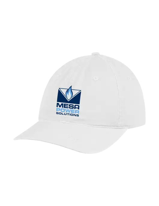 Garment Washed Unstructured Twill White Cap w/Mesa Solutions Logo