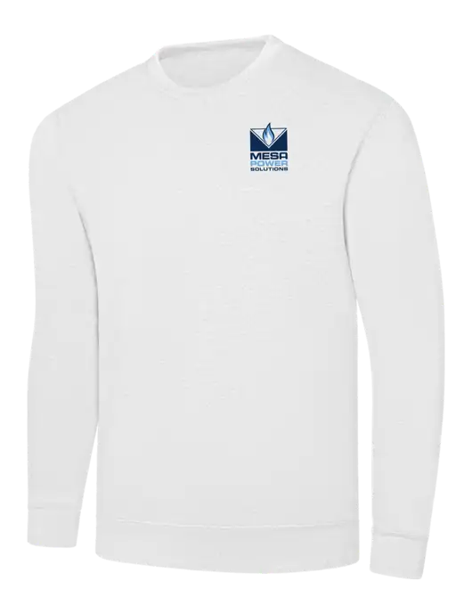 White 7.8 oz Ring Spun Crew Sweatshirt w/Mesa Solutions Logo