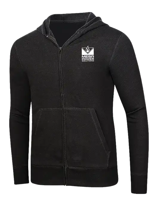 Full-Zip Black Heavyweight Hooded Sweatshirt w/Mesa Solutions Logo