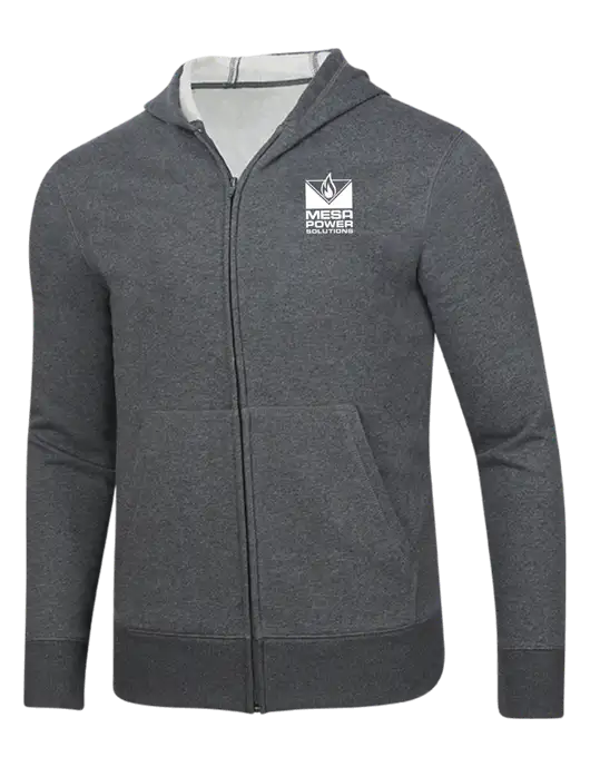 Full-Zip Dark Grey Heather Heavyweight Hooded Sweatshirt w/Mesa Solutions Logo