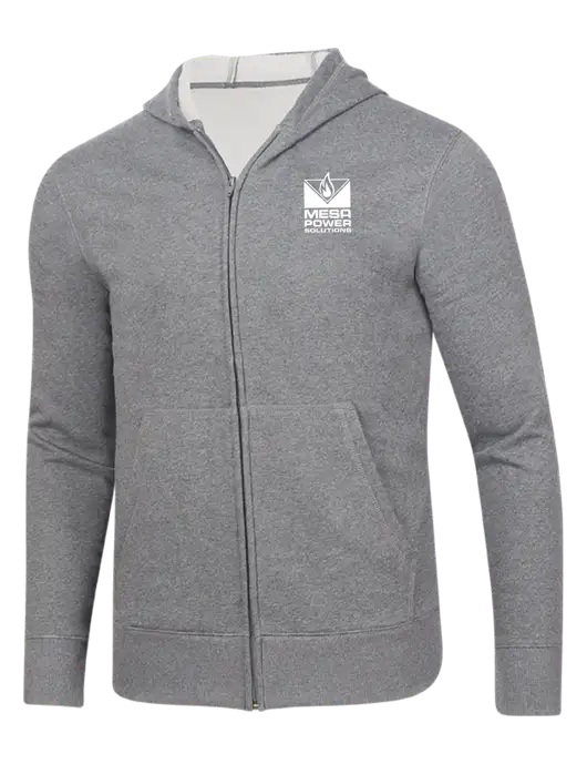 Full-Zip Medium Grey Heather Heavyweight Hooded Sweatshirt w/Mesa Solutions Logo