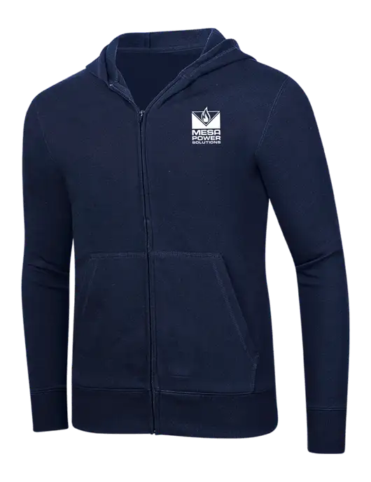 Full-Zip Navy Heavyweight Hooded Sweatshirt w/Mesa Solutions Logo