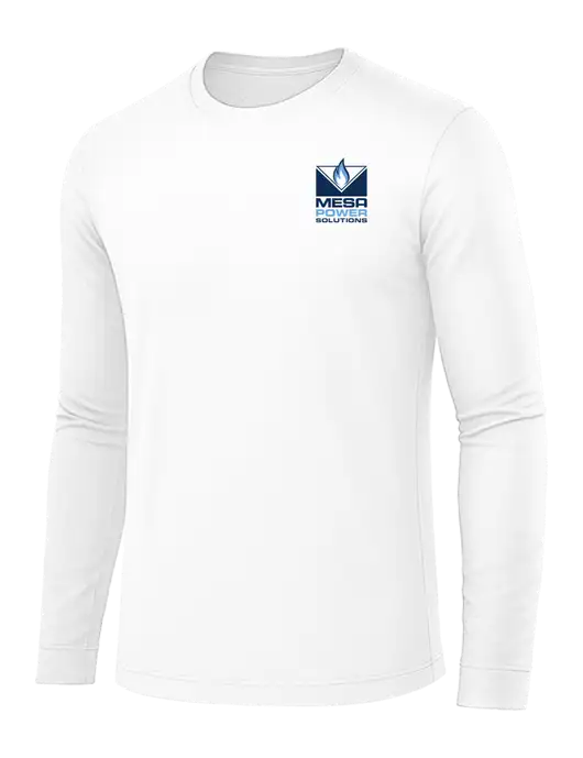 Long Sleeve White PosiCharge Competitor Tee w/Mesa Solutions Logo