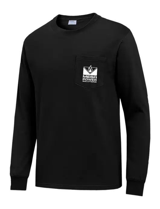 Black Long Sleeve Heavyweight 6.1 oz Pocket T-Shirt w/Mesa Solutions Logo