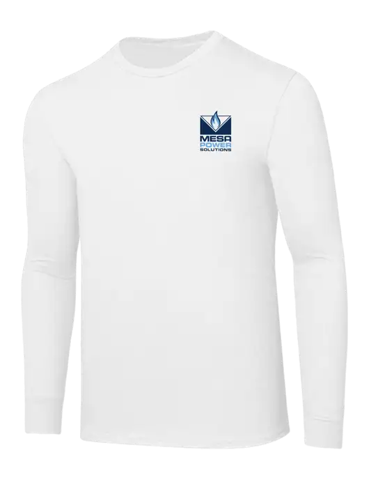 Core Blend White Long Sleeve Tee w/Mesa Solutions Logo