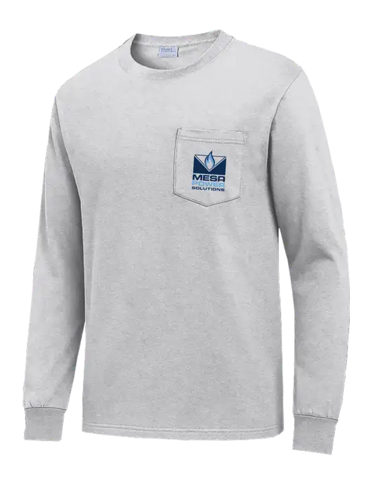 Light Grey Heather Long Sleeve Heavyweight 6.1 oz Pocket T-Shirt w/Mesa Solutions Logo
