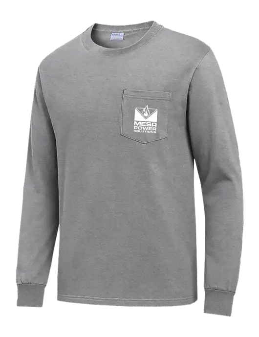 Medium Grey Heather Long Sleeve Heavyweight 6.1 oz Pocket T-Shirt w/Mesa Solutions Logo