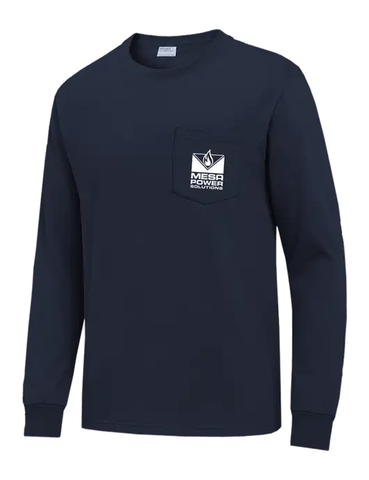 Navy Long Sleeve Heavyweight 6.1 oz Pocket T-Shirt w/Mesa Solutions Logo