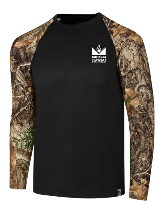 Russell Outdoors Black/Realtree Edge Camo Colorblock Performance Long Sleeve T-Shirt w/Mesa Solutions Logo