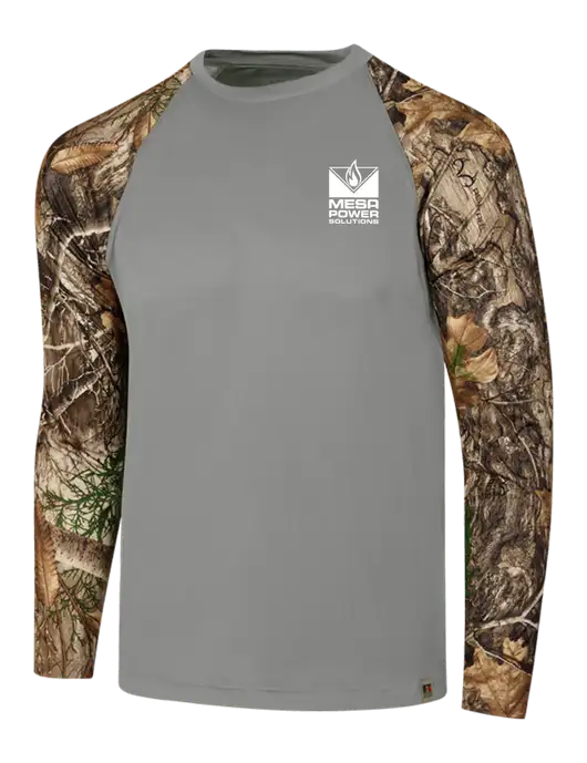 Russell Outdoors Medium Grey/Realtree Edge Camo Colorblock Performance Long Sleeve T-Shirt w/Mesa Solutions Logo