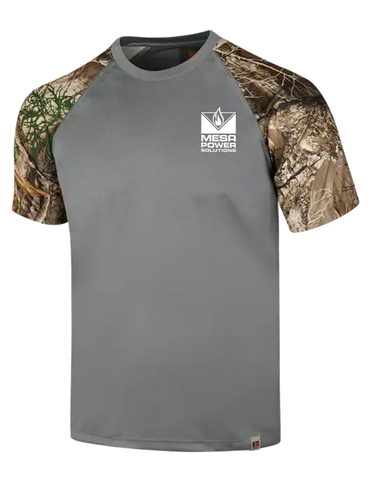 Russell Outdoors Medium Grey/Realtree Edge Camo Colorblock Performance T-Shirt w/Mesa Solutions Logo