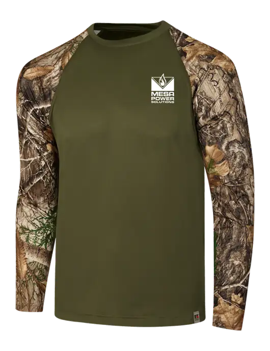 Russell Outdoors Olive/Realtree Edge Camo Colorblock Performance Long Sleeve T-Shirt w/Mesa Solutions Logo