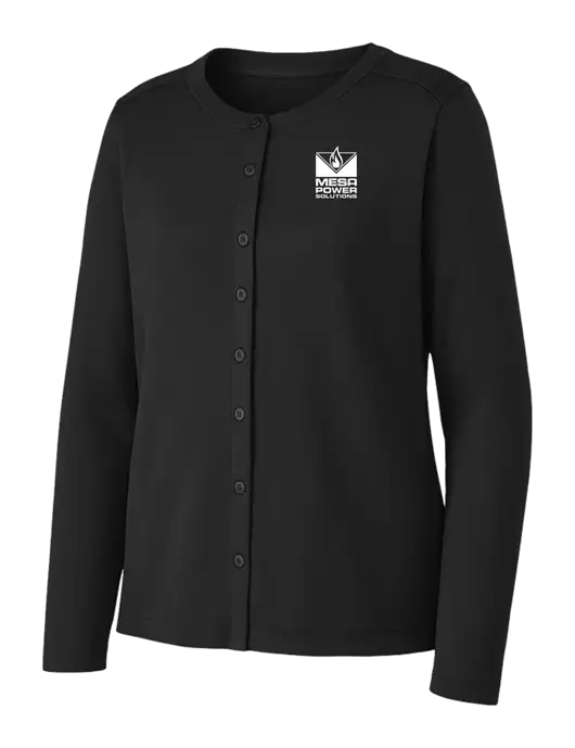 Black Womens Concept Stretch Button-Front Cardigan Sweater w/Mesa Solutions Logo