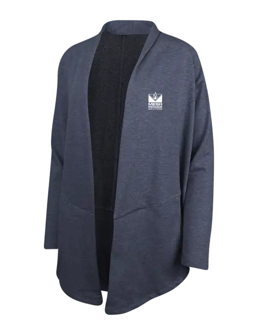 Estate Blue Heather/Charcoal Heather Womens Interlock Cardigan w/Mesa Solutions Logo