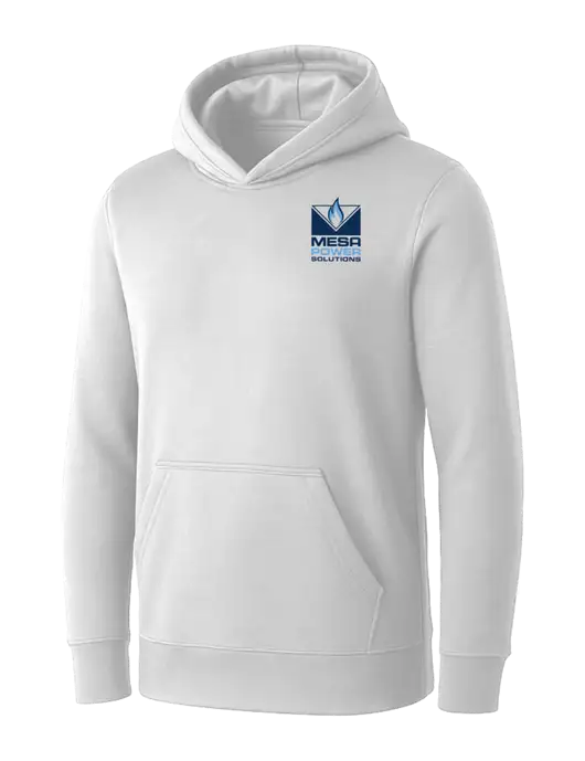 Womens White Core Fleece Pullover Hooded Sweatshirt w/Mesa Solutions Logo