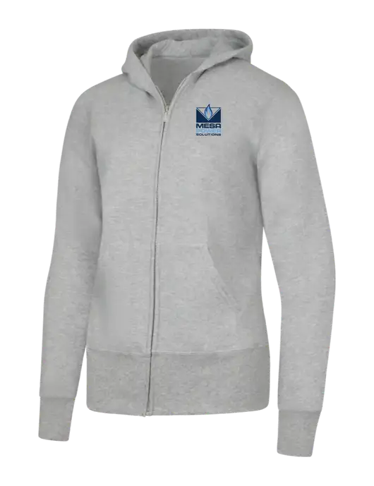 Grey Heather Womens Core Fleece Full-Zip Hooded Sweatshirt w/Mesa Solutions Logo