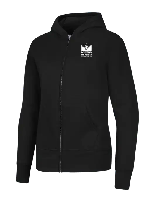 Jet Black Womens Core Fleece Full-Zip Hooded Sweatshirt w/Mesa Solutions Logo