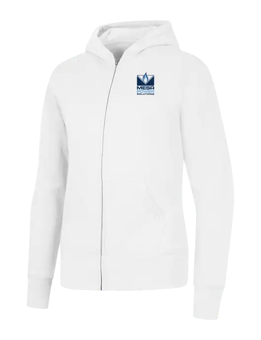 White Womens Core Fleece Full-Zip Hooded Sweatshirt w/Mesa Solutions Logo
