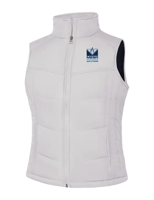 Womens White/Dark Slate Puffy Vest w/Mesa Solutions Logo