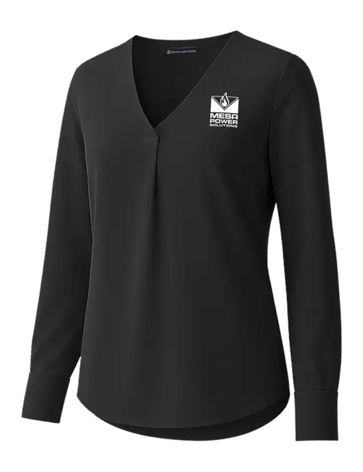 Brooks Brothers Womens Black Open-Neck Satin Blouse  w/Mesa Solutions Logo