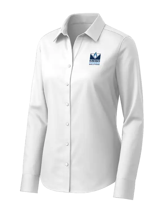 Brooks Brothers Womens White Wrinkle-Free Stretch Pinpoint Shirt w/Mesa Solutions Logo