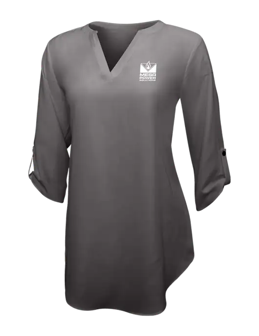 Dark Grey Womens 3/4 Sleeve Tunic Blouse w/Mesa Solutions Logo