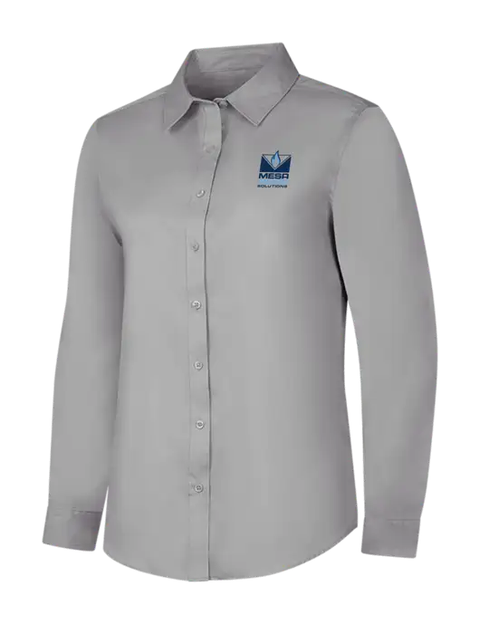 Light Grey Womens Long Sleeve Superpro React Twill Shirt w/Mesa Solutions Logo