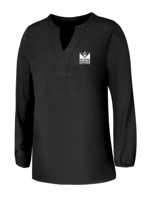 Mercer+Mettle Womens Deep Black Stretch Crepe 3/4 Sleeve Blouse w/Mesa Solutions Logo