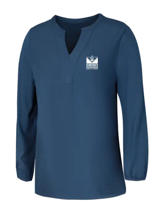 Mercer+Mettle Womens Light Navy Blue Grey Stretch Crepe 3/4 Sleeve Blouse w/Mesa Solutions Logo