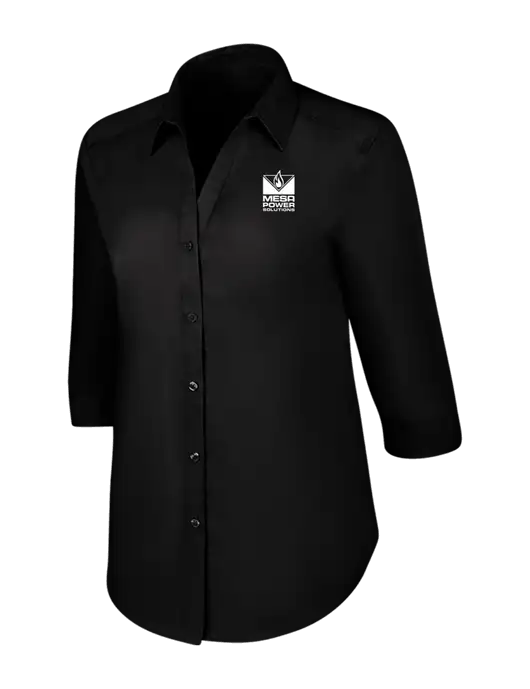 Womens Black 3/4 Sleeve Carefree Poplin Shirt w/Mesa Solutions Logo