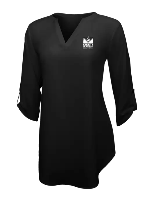 Womens Black 3/4 Sleeve Tunic Blouse w/Mesa Solutions Logo