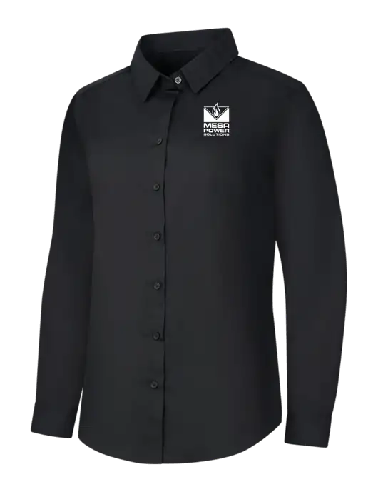 Womens Black Long Sleeve Carefree Poplin Shirt w/Mesa Solutions Logo