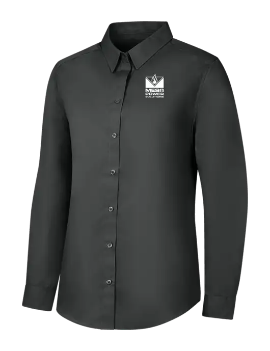 Womens Dark Grey Long Sleeve Carefree Poplin Shirt w/Mesa Solutions Logo
