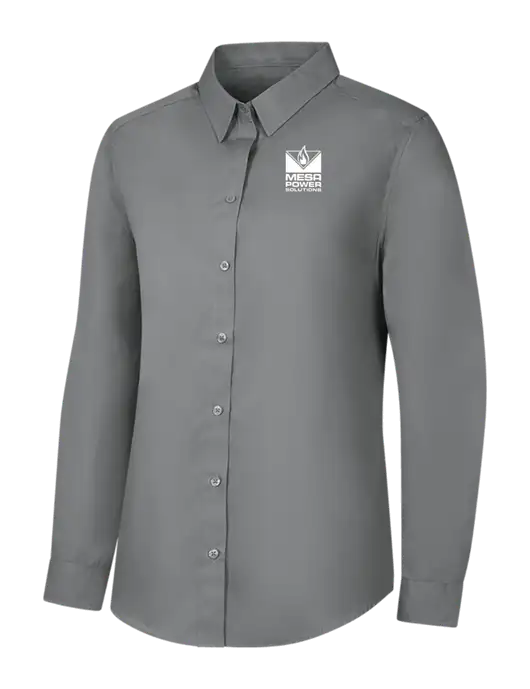 Womens Medium Grey Long Sleeve Carefree Poplin Shirt w/Mesa Solutions Logo