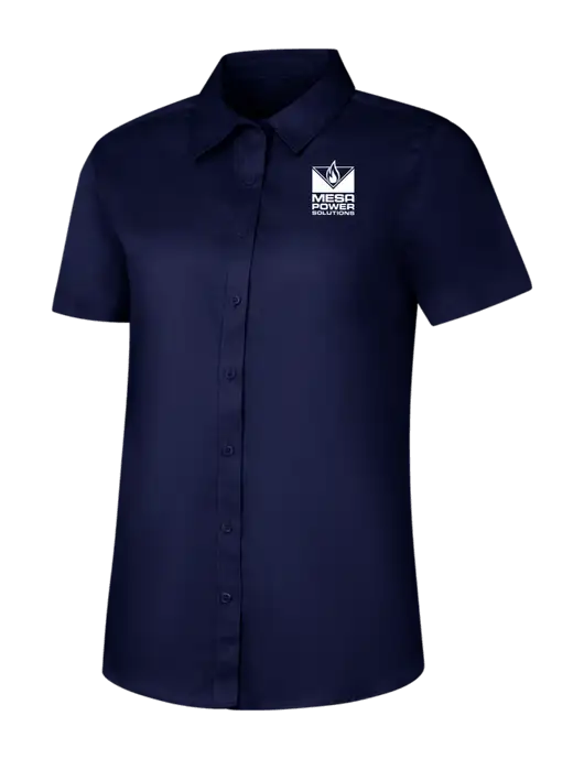 Womens Navy Short Sleeve Superpro React Twill Shirt w/Mesa Solutions Logo