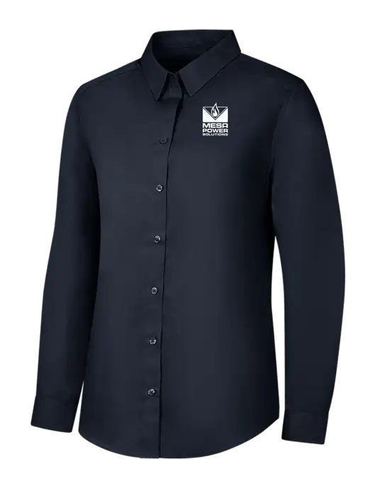 Womens River Blue Navy Long Sleeve Carefree Poplin Shirt w/Mesa Solutions Logo