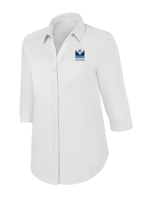 Womens White 3/4 Sleeve Carefree Poplin Shirt w/Mesa Solutions Logo