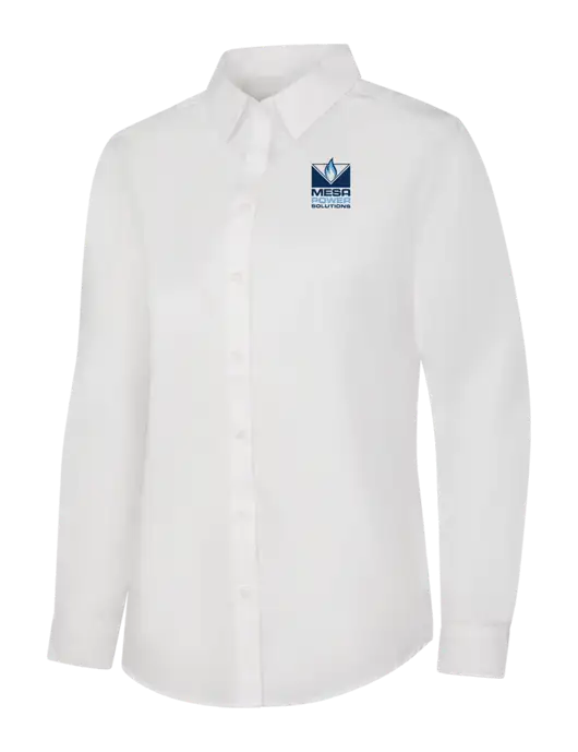 Womens White Long Sleeve Carefree Poplin Shirt w/Mesa Solutions Logo